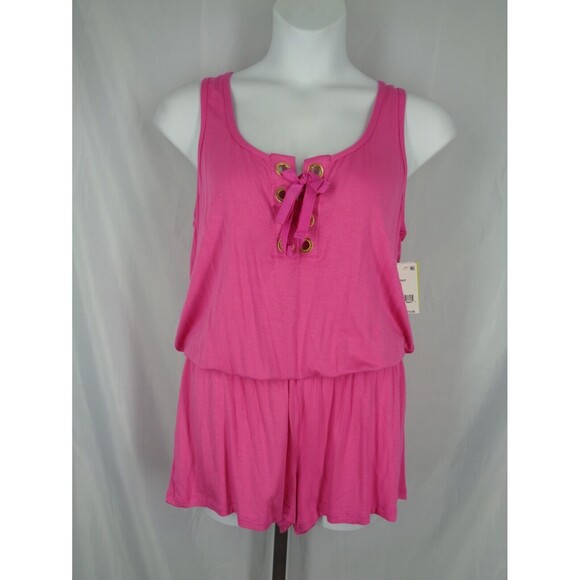 Trina Turk Recreation Pink Romper Size XL Lace Up Sleeveless New - Picture 1 of 7
